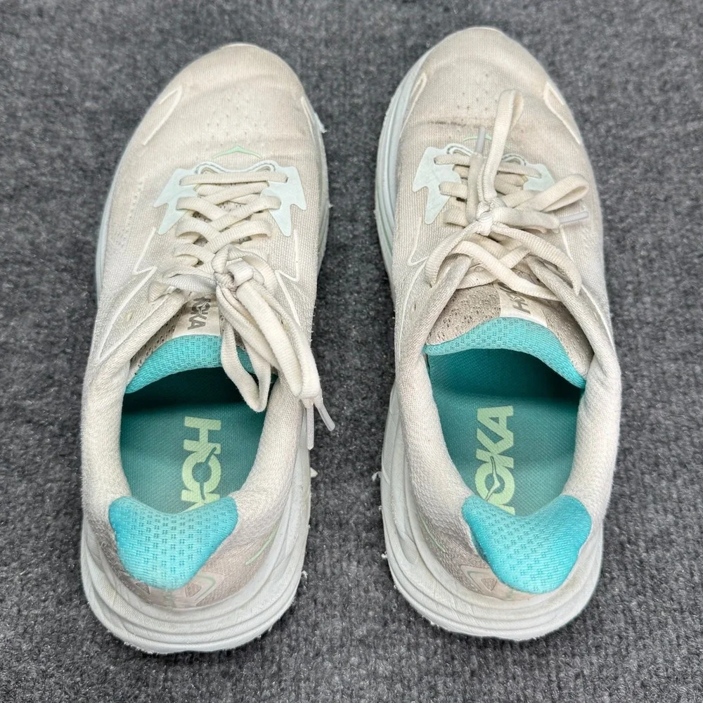 Hoka Womens Clifton 10 7.5 White Blue Athletic Shoes 1162031WTCL